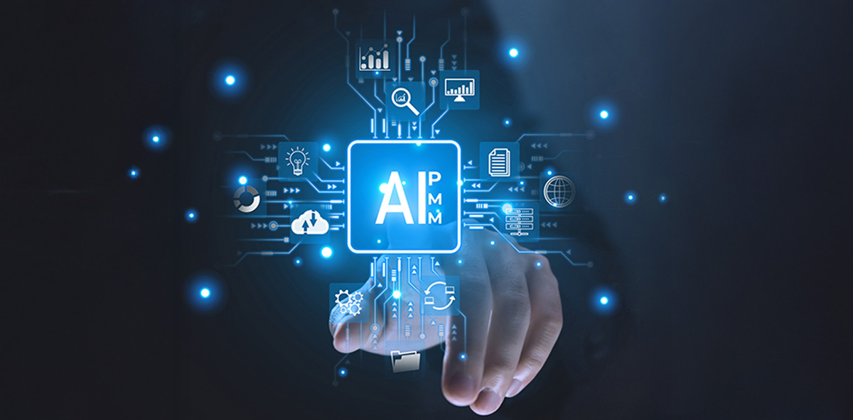 Finger interacting with AI interface for intelligent partner relationship management solutions.