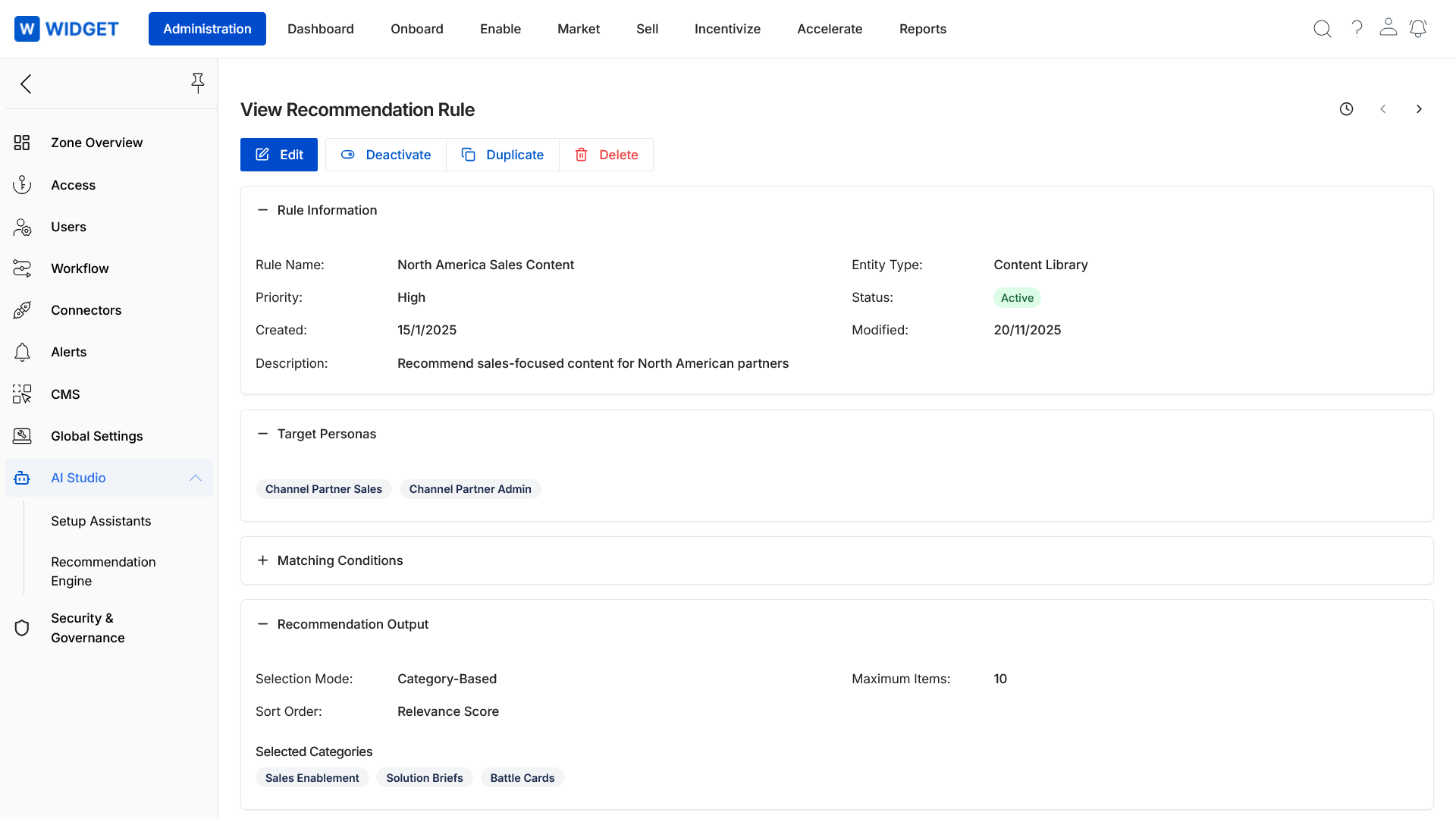 Recommendation Rule Engine